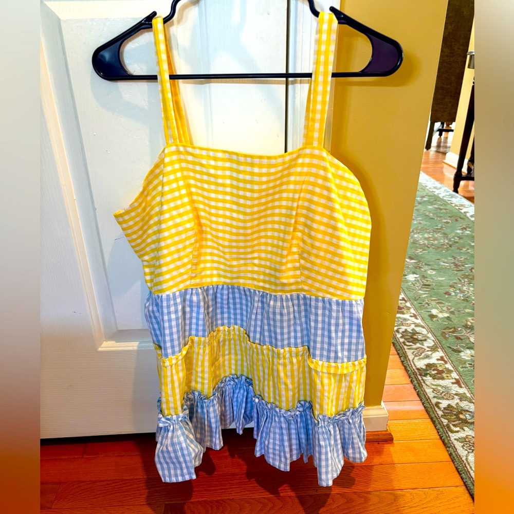 Crown & Ivy Yellow and Blue Gingham Top, Large